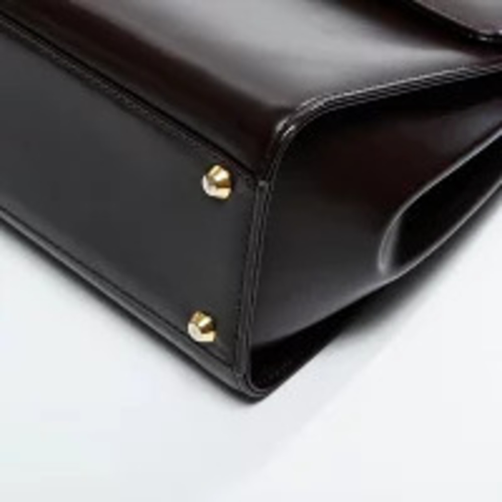 Yves Saint Laurent Logo Leather Handbag Brown - Picture 7 of 13